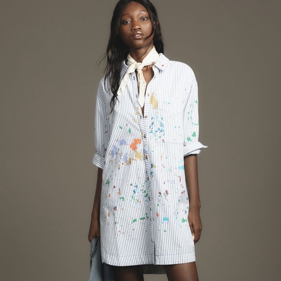 Anthropologie Dresses & Skirts - Anthropologie Pilcro Paint Splatter Shirt Dress Long Sleeve XL NWT